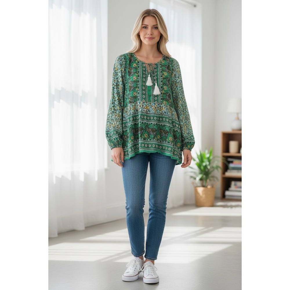 Green‎ and Blue Floral Blouse